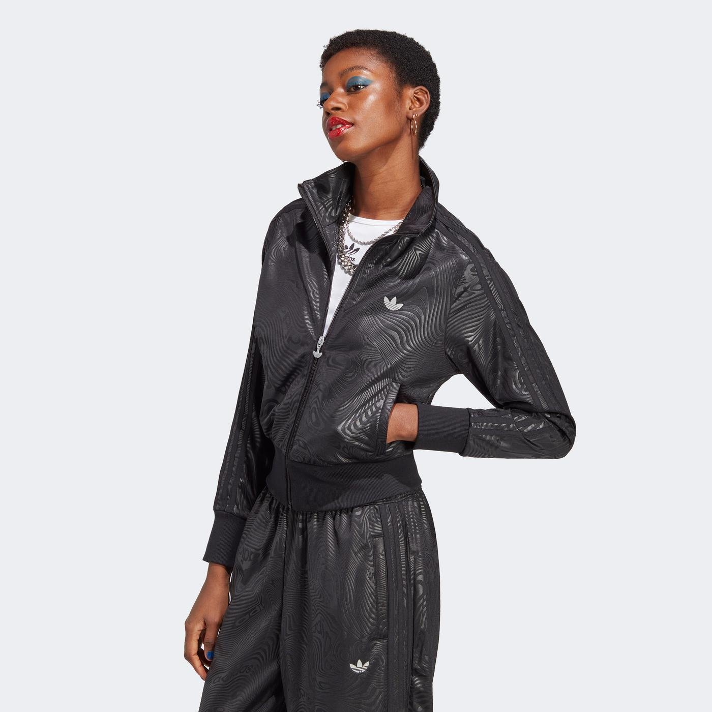 adidas Marble Print Firebird Track Kadın Siyah Eşofman Üstü