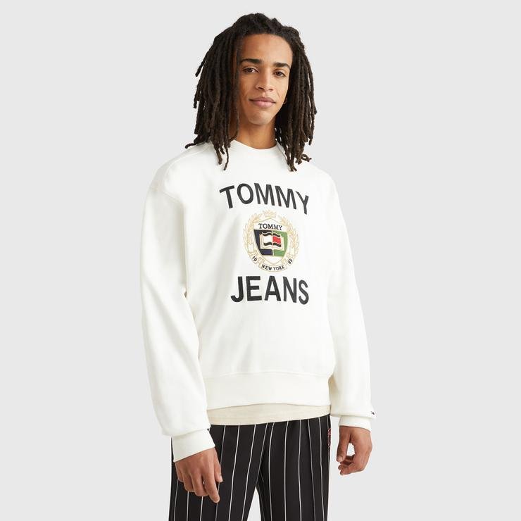 Tommy Jeans Boxy Erkek Beyaz Sweatshirt